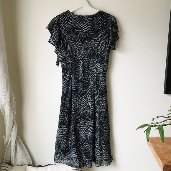 Flutter sleeve sheer dot pattern overlay midi dress - Picture 12 of 14